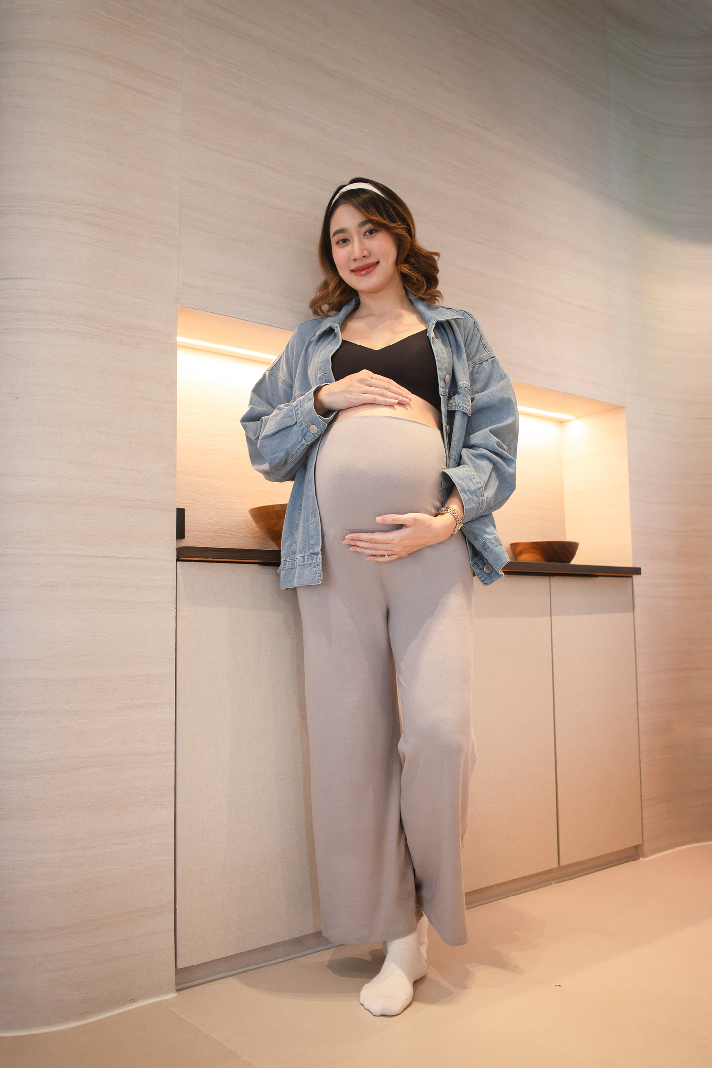 เลกกิ้งคนท้องรุ่นขาตรง - ผ้าลิลลี่