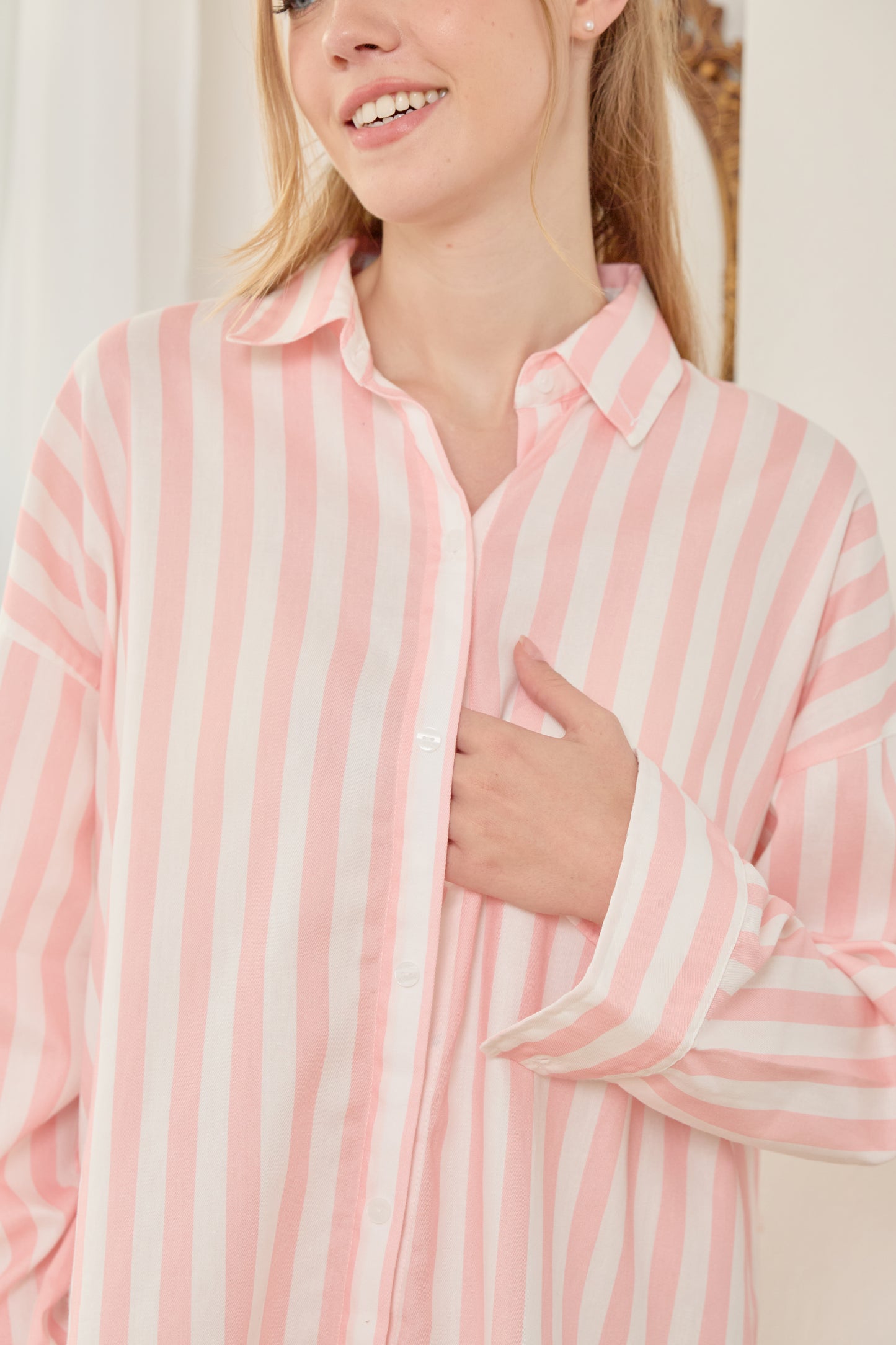 Cotton Striped Nursing Loungewear - Dress Shirt