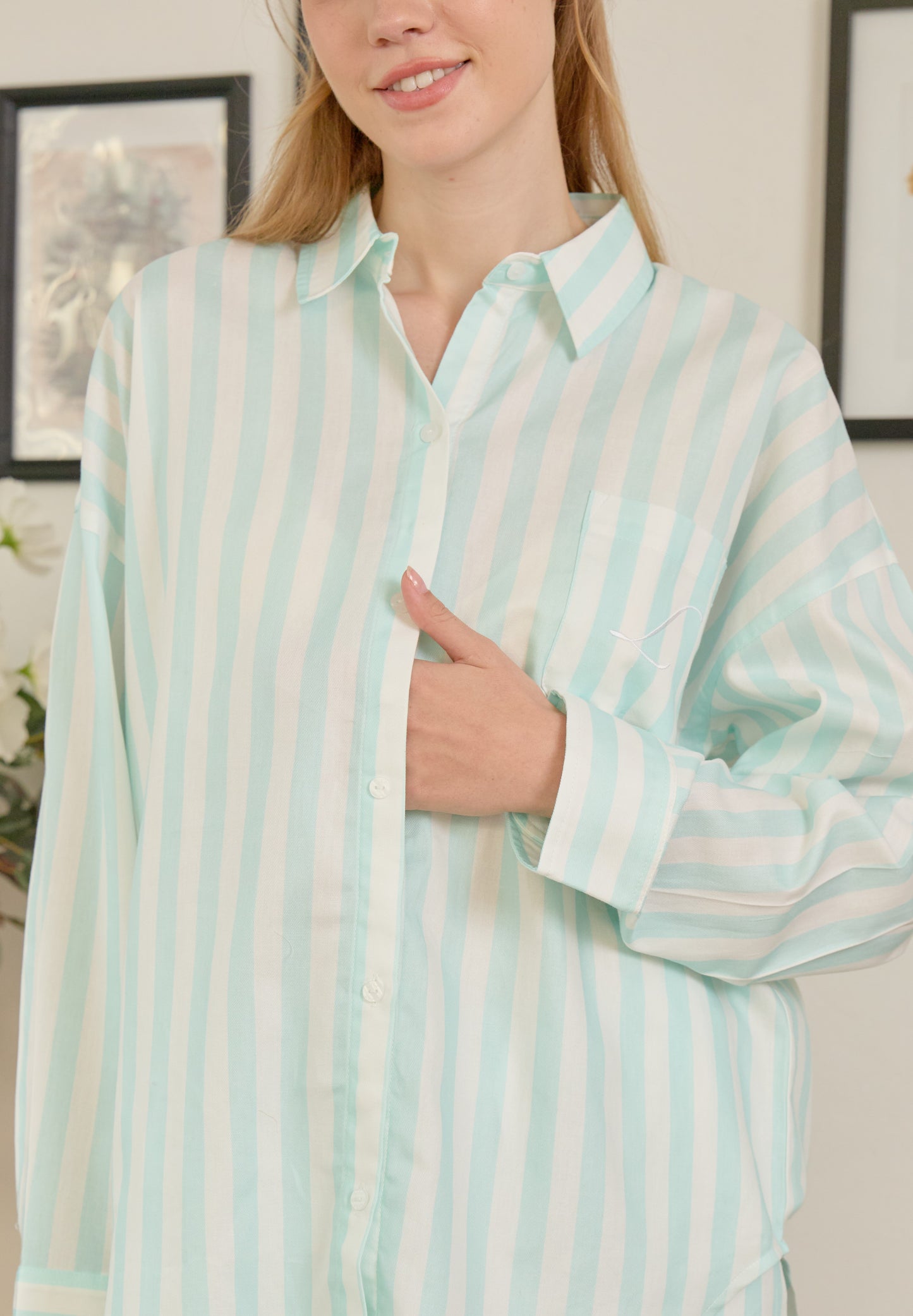 Cotton Striped Nursing Loungewear - Dress Shirt